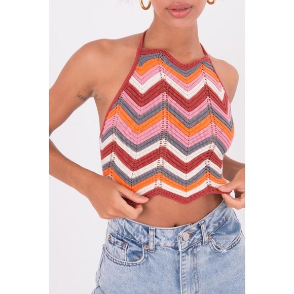BSL Tops - Crochet Halter Top - Retro Rainbow